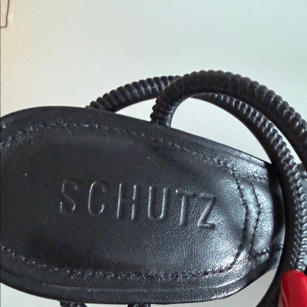 SCHUTZ Black Spiraled Strap Square-Toe Heels - Picture 2 of 6
